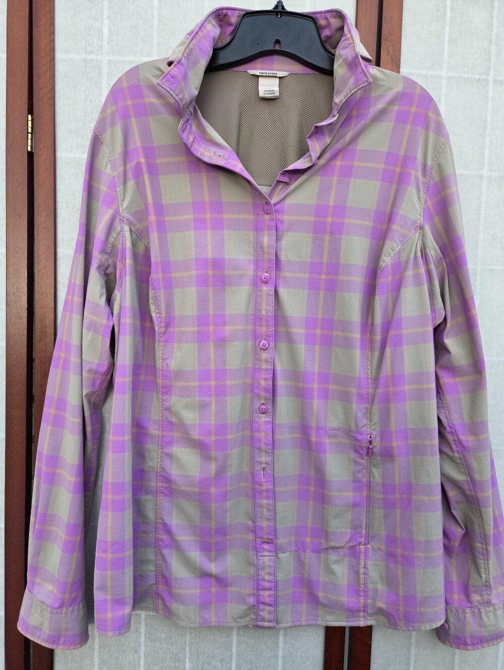 Duluth Trading Co Purple Plaid Long Sleeve Hiking Shirt 2XL Outdoor Utility